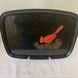 Vintage Couroc 12.5X9.5 Appetizer Hors d'voeuvre Serving Tray Cardinal on Twig